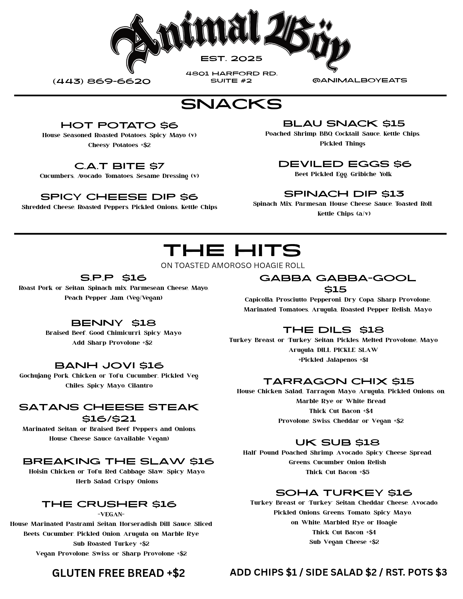 Animal Boy menu, page 1