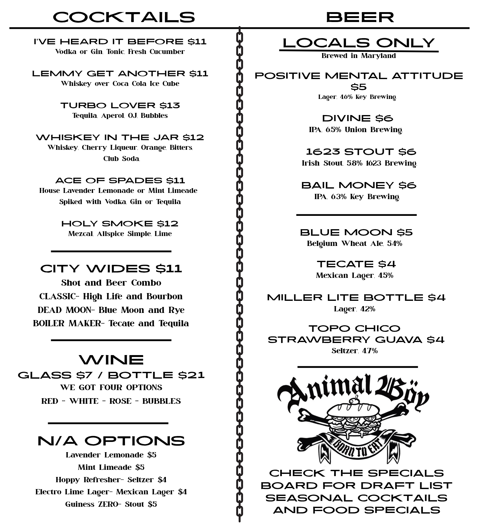 Animal Boy menu, page 3